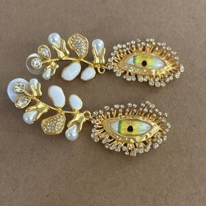 Sp Gold-tone Pearl & Crystal Eye Drop Earrings - White